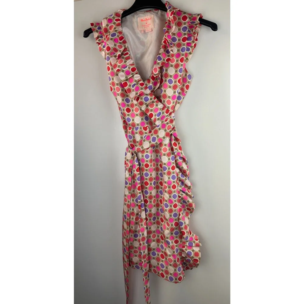 Kate Spade x Florence Broadhurst Aubrey Ruffle Wrap Dress 100% Silk Size 8 - Picture 4 of 16
